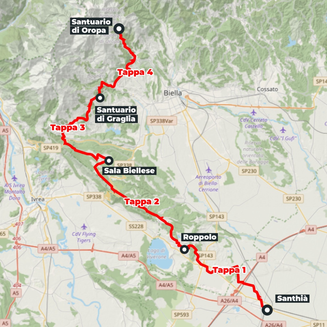 Mappa del percorso: Cammino di Oropa