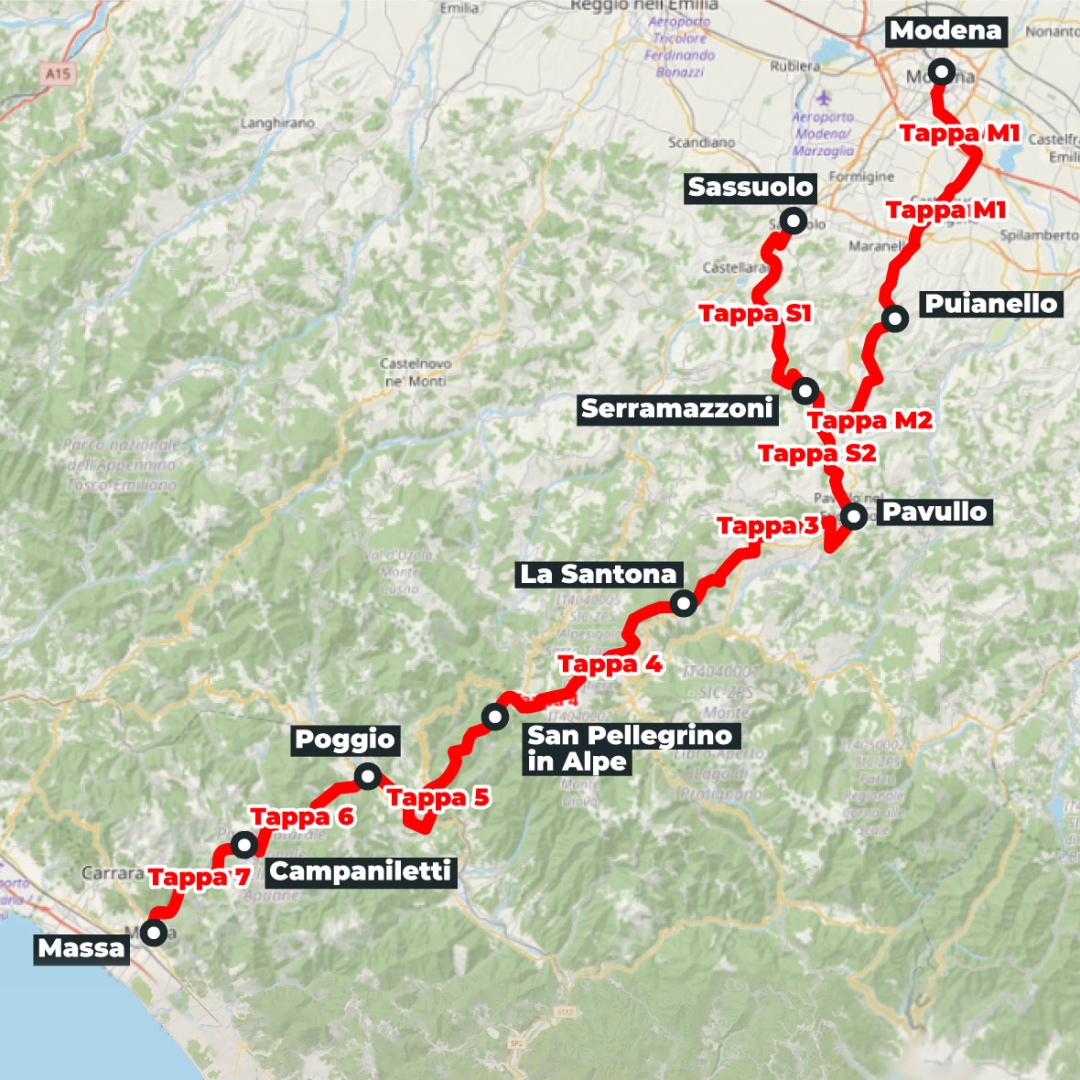 Mappa del percorso: Via Vandelli